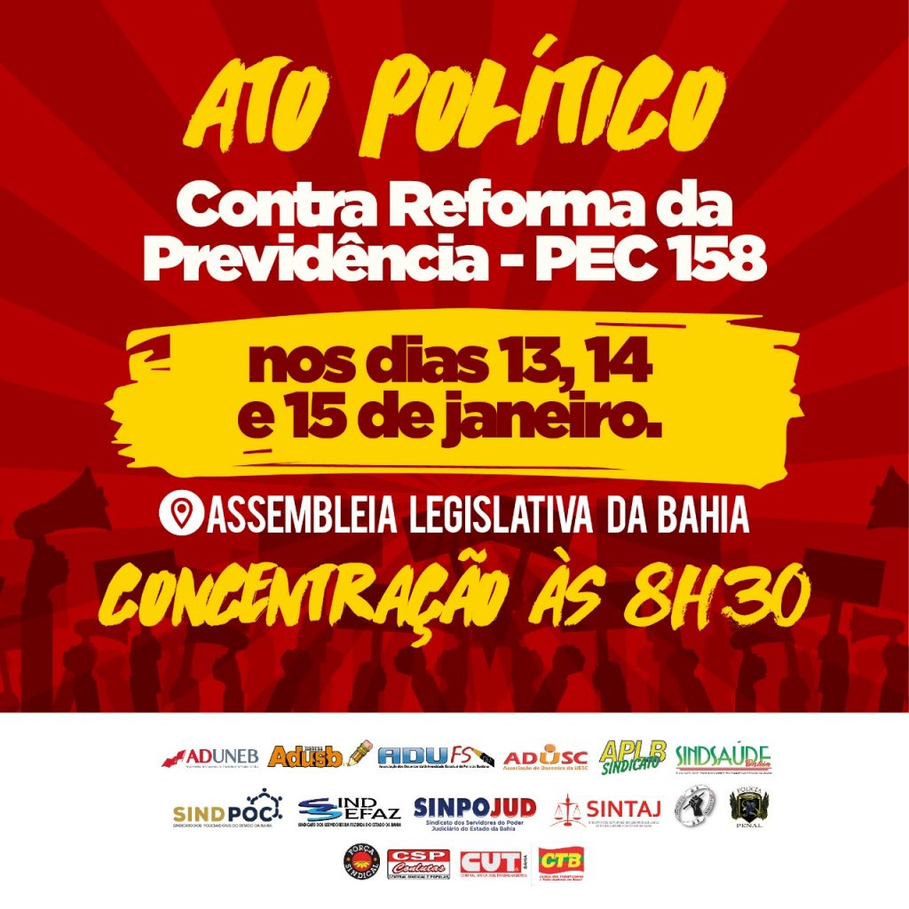 Entidades convocam para manifestação contra a Reforma da Previdência, no próximo dia 13