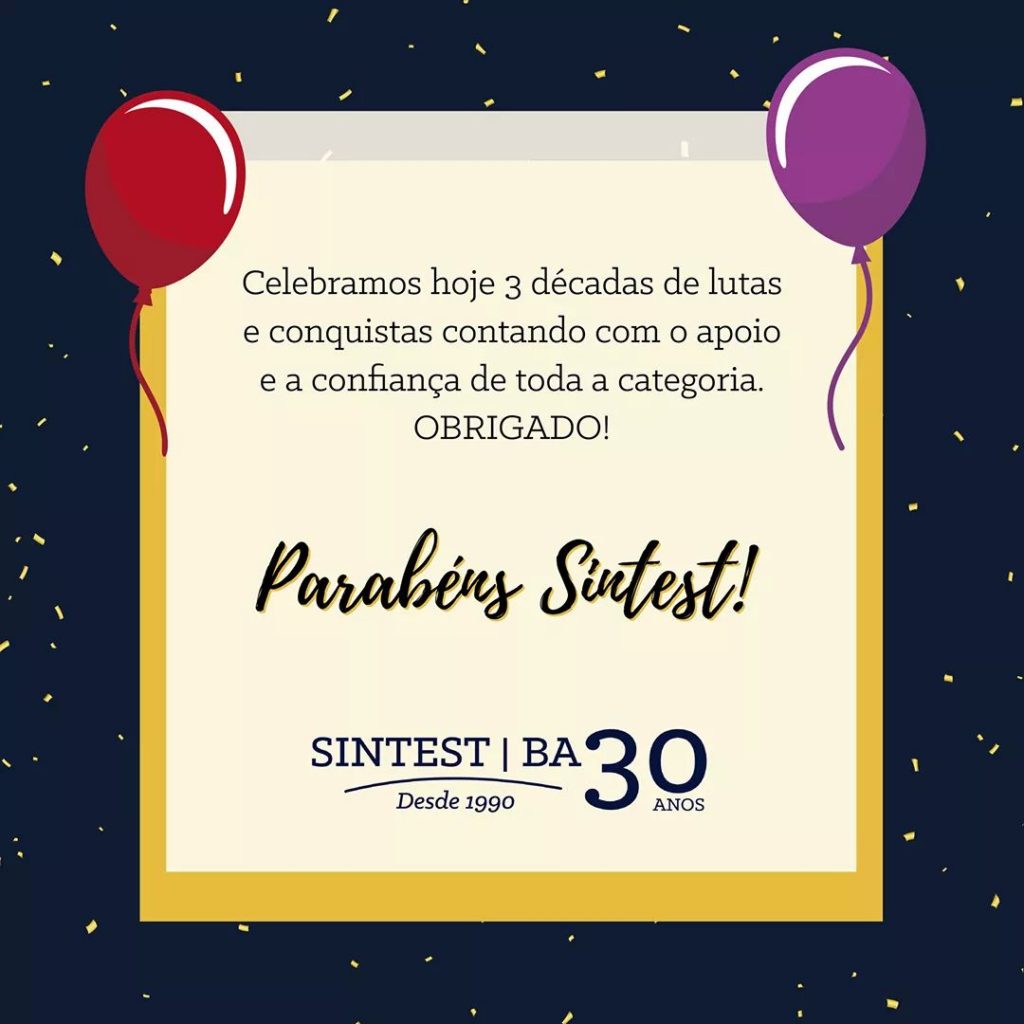 SINTEST-BA celebra seus 30 anos