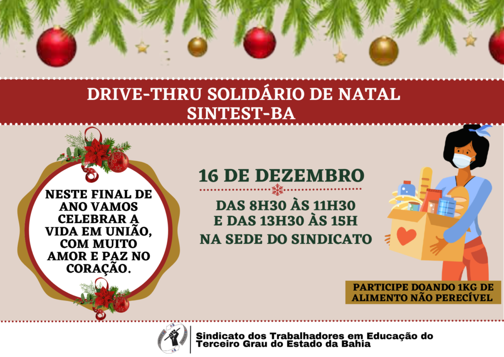 SINTEST-BA promove Drive – Thru Solidário de Natal com arrecadação de alimentos