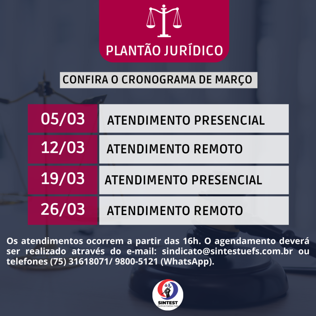 Plantão Jurídico – Confira o cronograma DE MARÇO